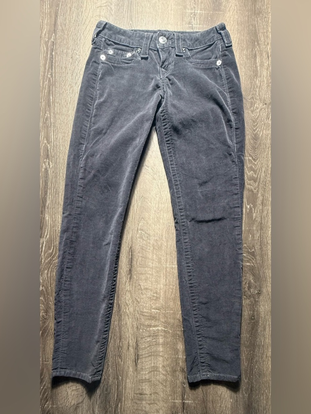 True Religion "Jodie" Low-Rise Skinny Micro-Velvet Leggings, Size 25/Small